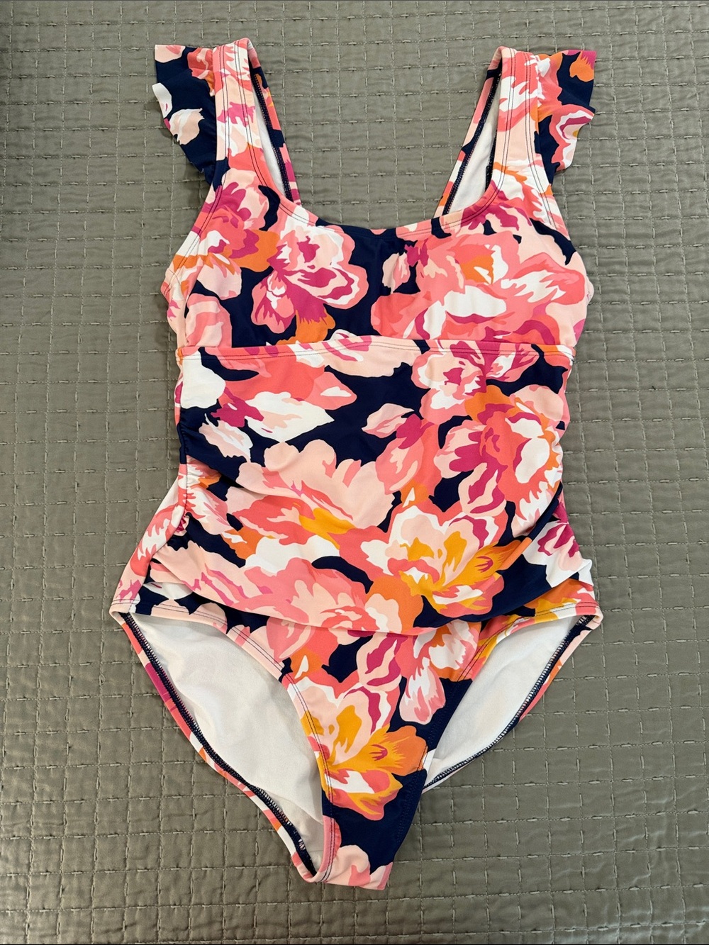 Floral One-Piece Swimsuit - Pink & Navy